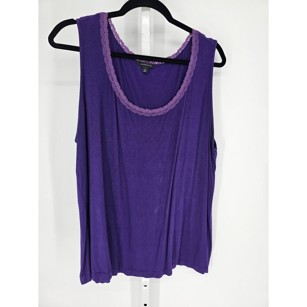 Semantiks Women Purple Sleeveless Round Lace Neckline Pullover Tank Top Size 2X